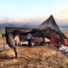 Early morning at the excavation site of Tel Hazor in northern Israel, with the Golan Heights in the distance.