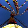 Colorful prayer flags at Boudhanath Stupa in Kathmandu, Nepal.